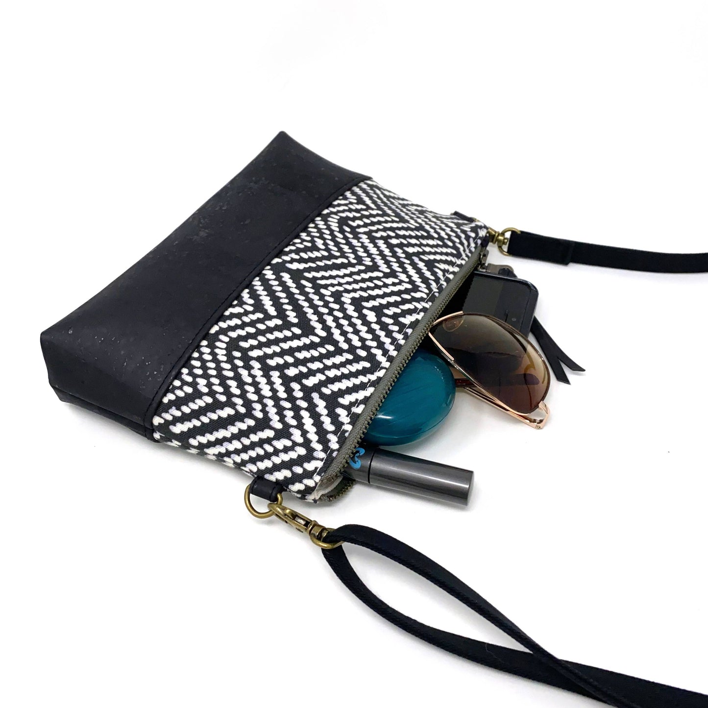 Poppies on the Hill Organic Cotton & black Cork Crossbody