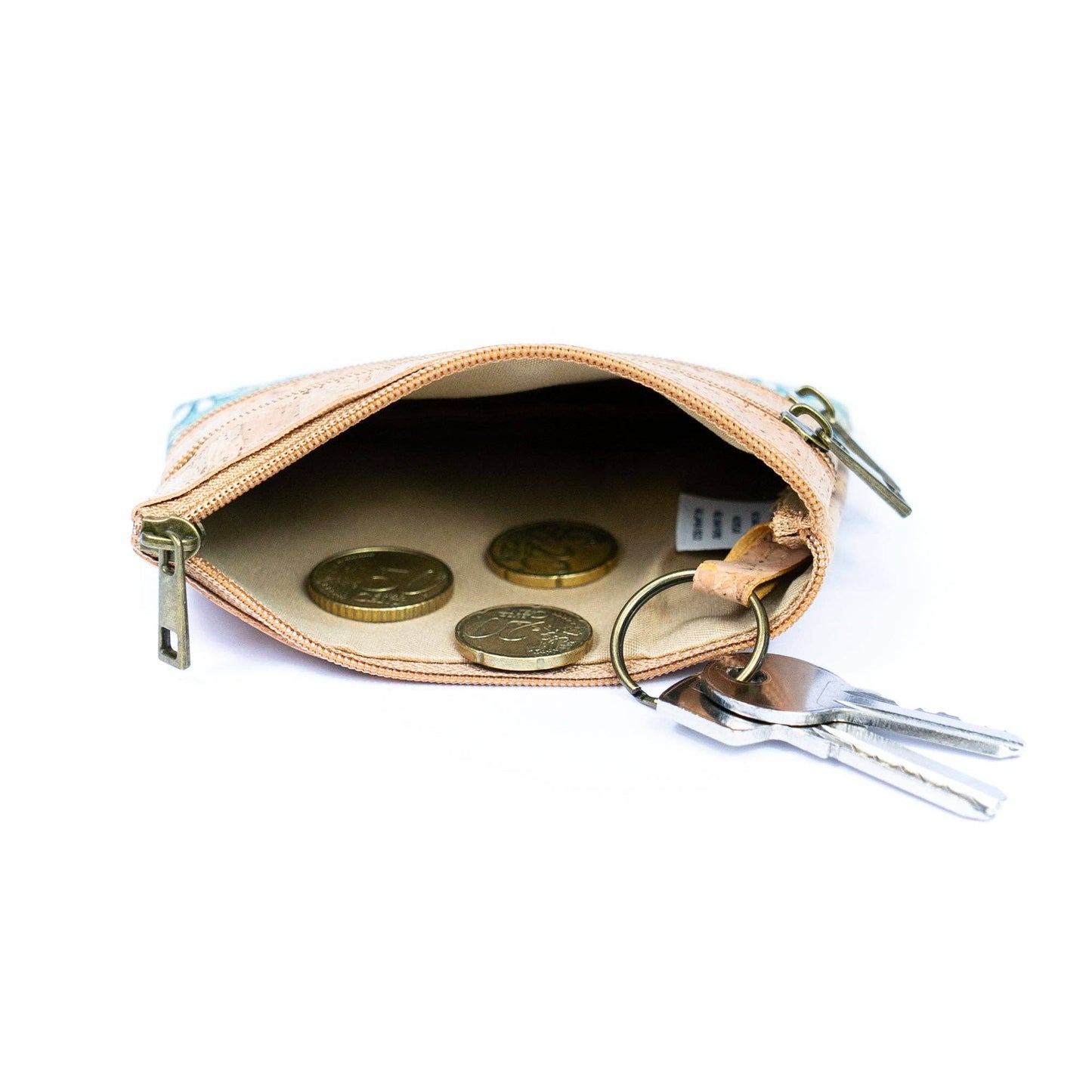 Chic Printed Cork Mini Wallet with Triple Zippers