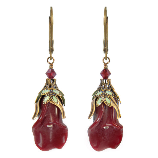 Peaceful Floral Earrings with Hand-Painted Leaves - Fairyland