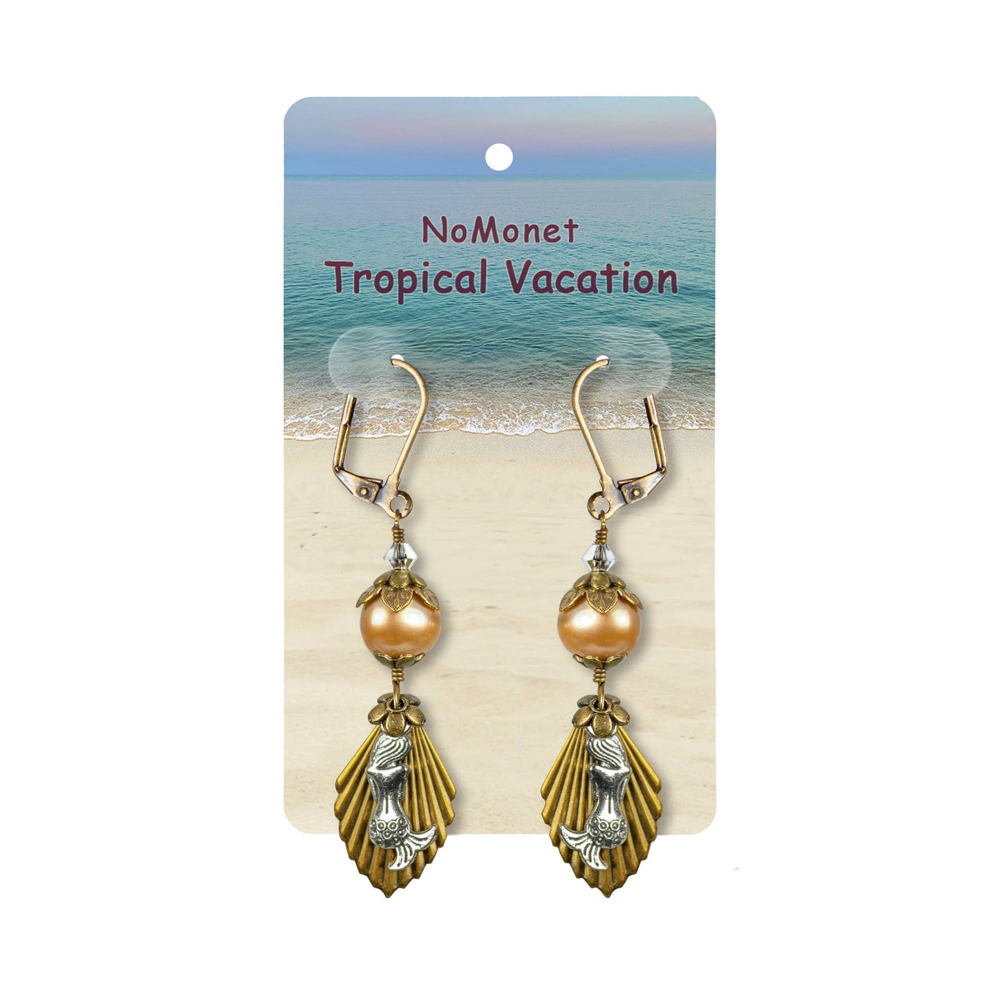 Golden Pearl and Silver Mermaid Earrings - Tropical Vacation