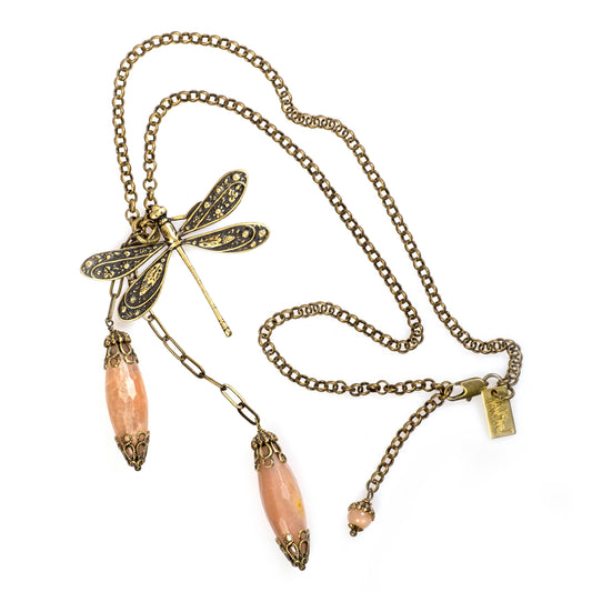 Dragonfly and the Moon - Vintage Brass Necklace