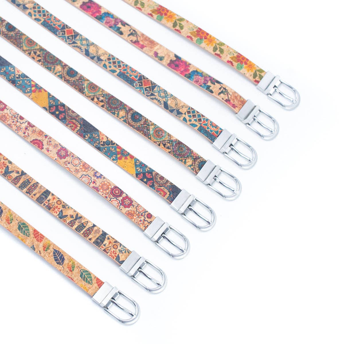 Floral Print Cork Women's Belt with Adjustable Buckle-Width