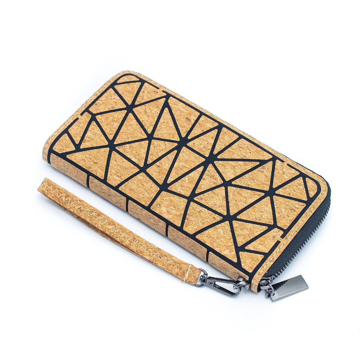 Geometric Cork-Over Zipper Wallet