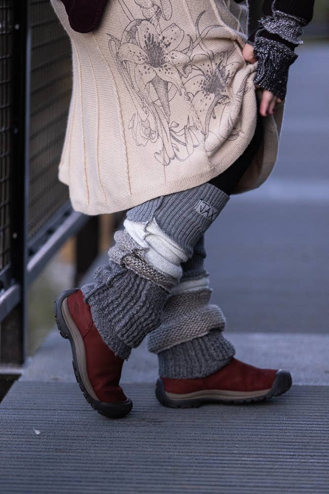 Legwarmers Cream and Grey Upcycled from Sweaters