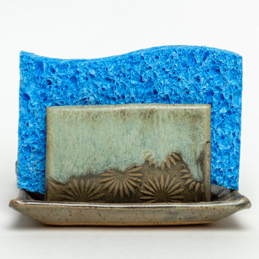 Gray & Blue Patterned Ceramic Sponge Holder
