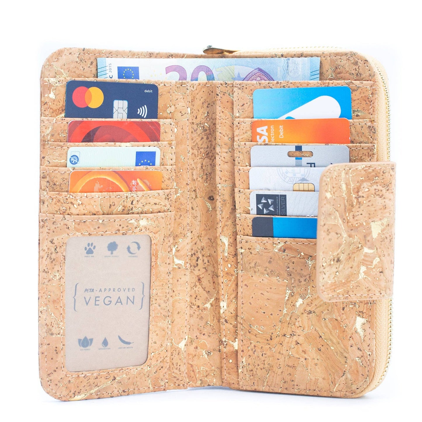 Lux Golden cork bifold natural vegan women's wallet