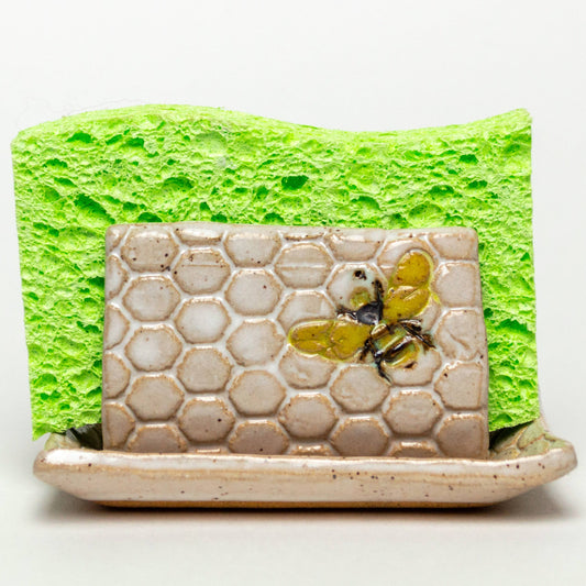 Bee Pattern Ceramic White Sponge Holder