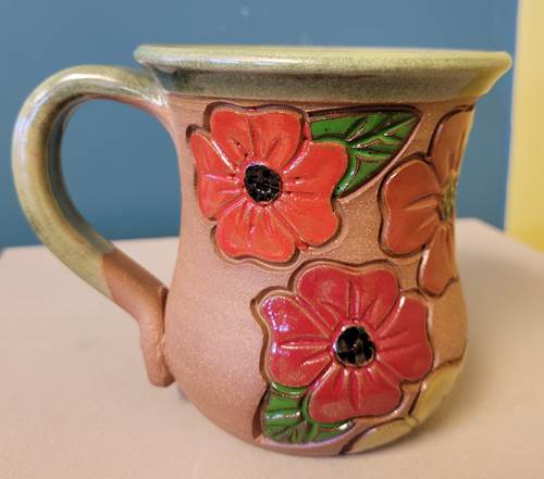 Carved Poppy Mug
