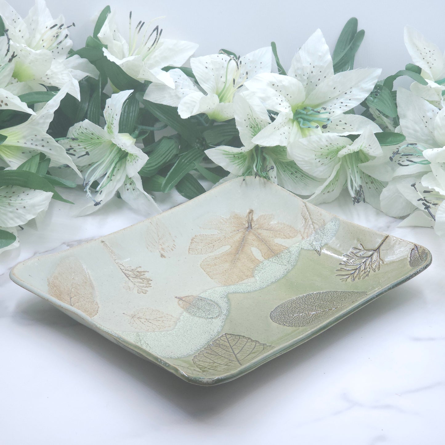 Sandwich Plate w/Leaves handmade pottery