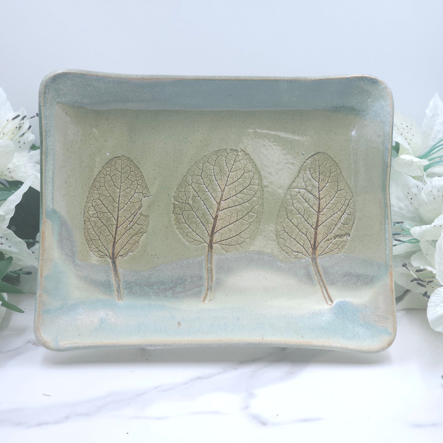 Sandwich Plate w/Leaves handmade pottery