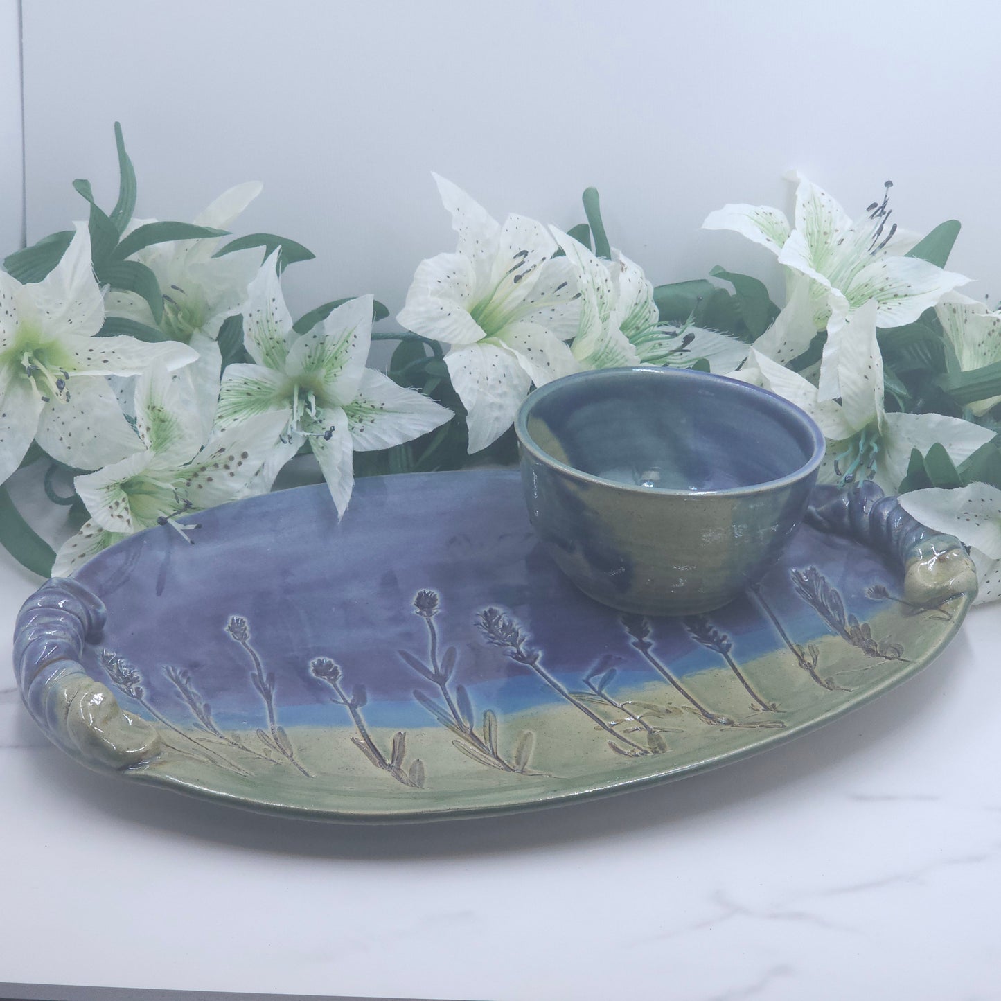 Medium Platter W/DIP Bowl Lavender handmade pottery