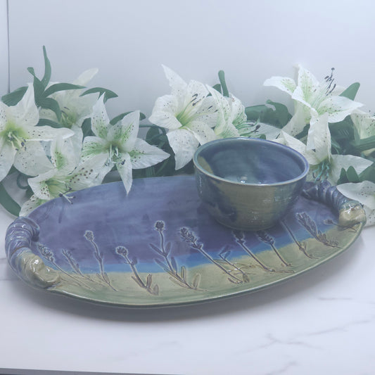 Medium Platter W/DIP Bowl Lavender handmade pottery