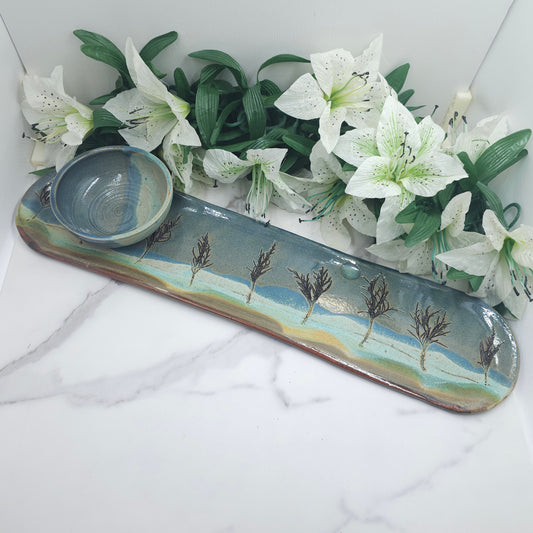Long Tray W/DIP Bowl Branches handmade pottery