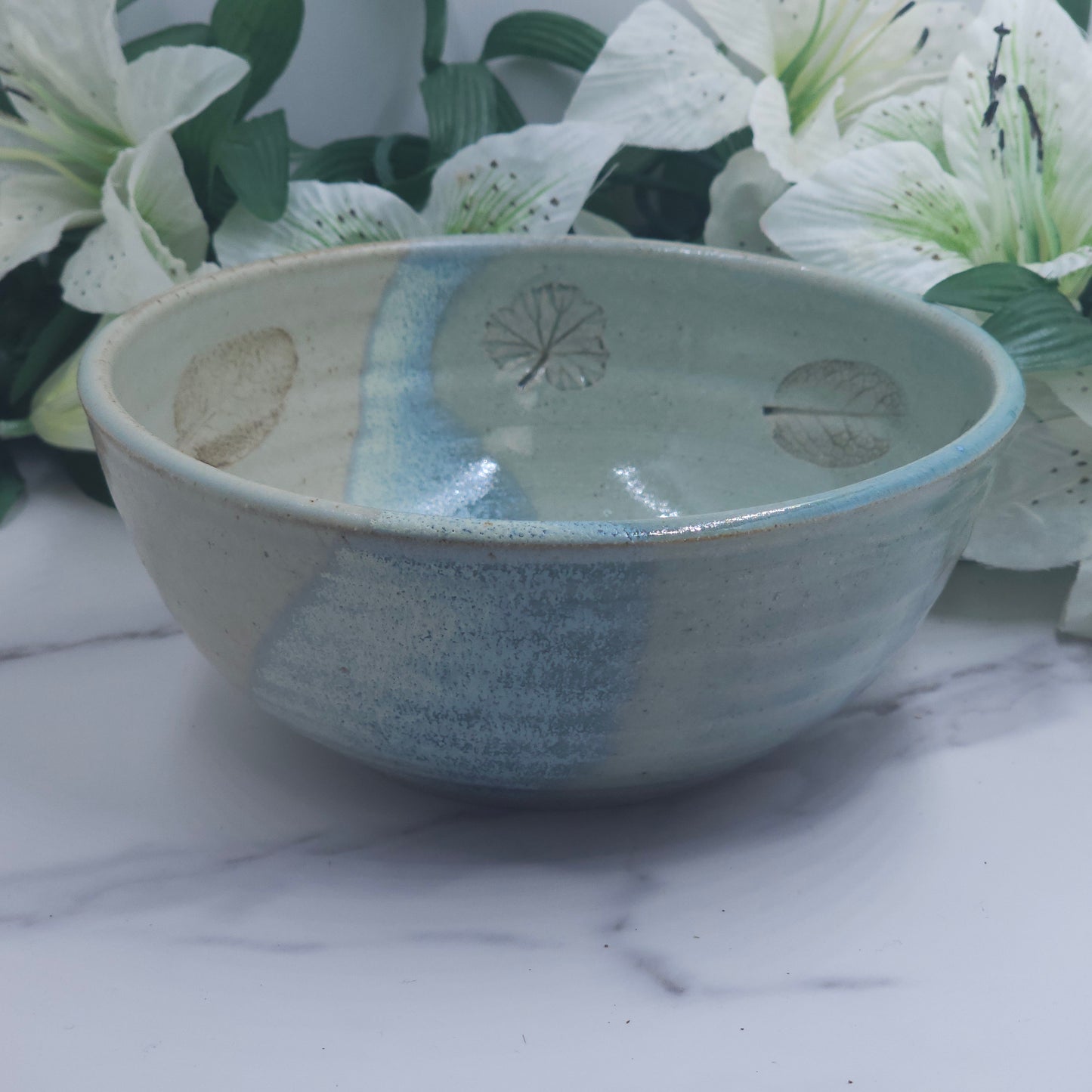 Cereal Bowl w/ Leaves handmade pottery