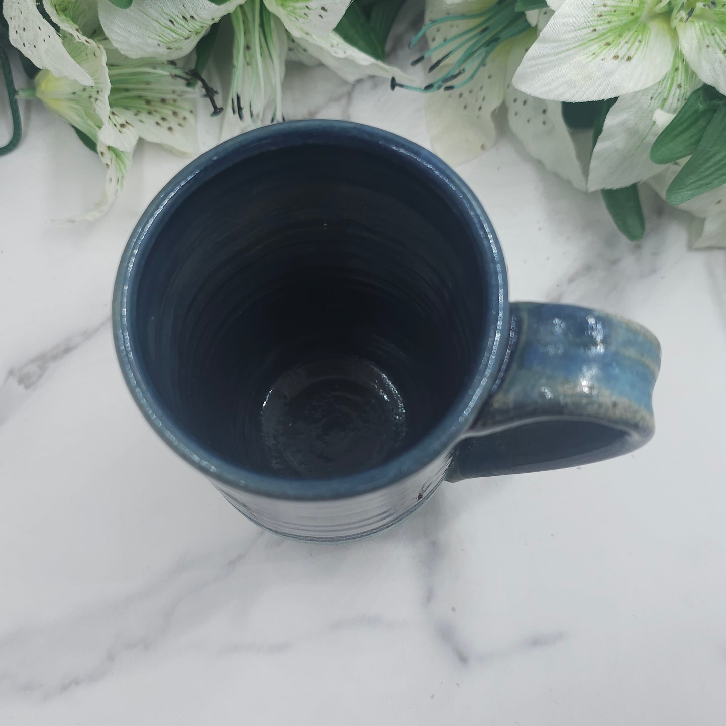 Tall Mug w/ Leaves handmade pottery