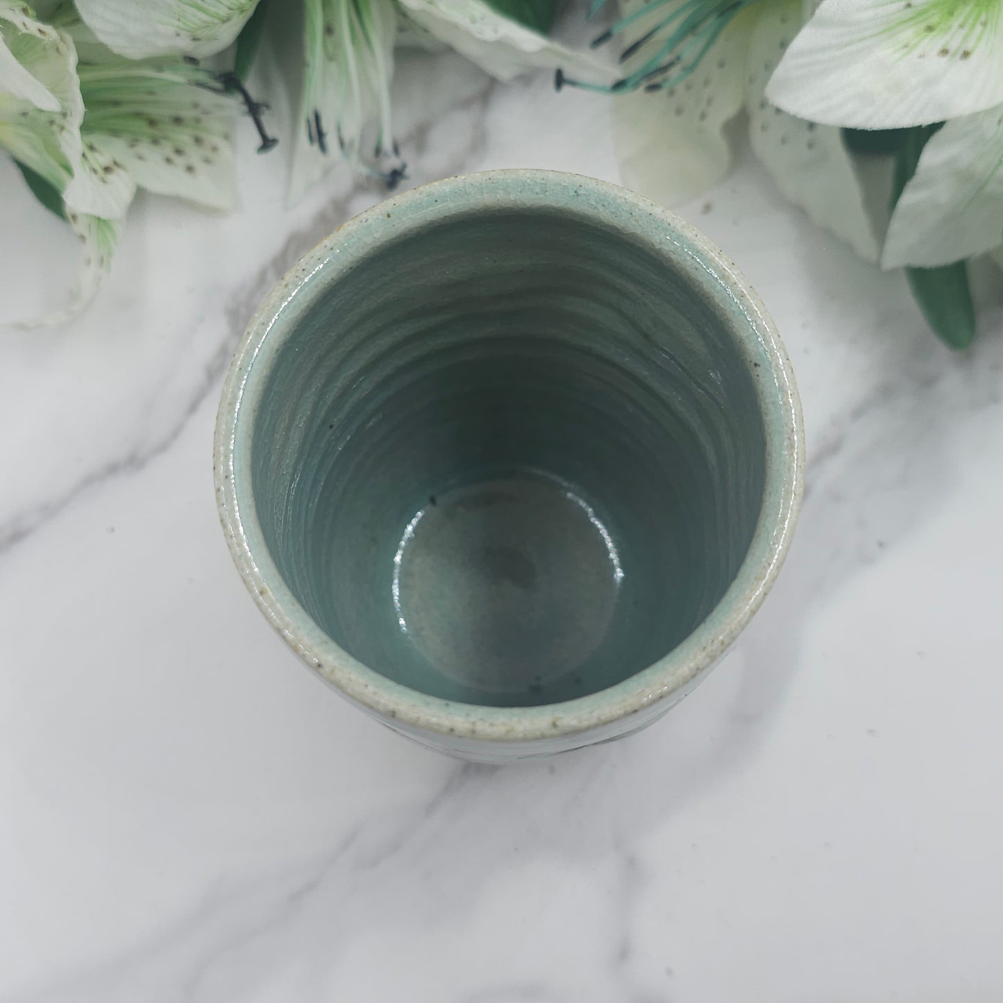 Sipper Cup w/ Leaves handmade pottery