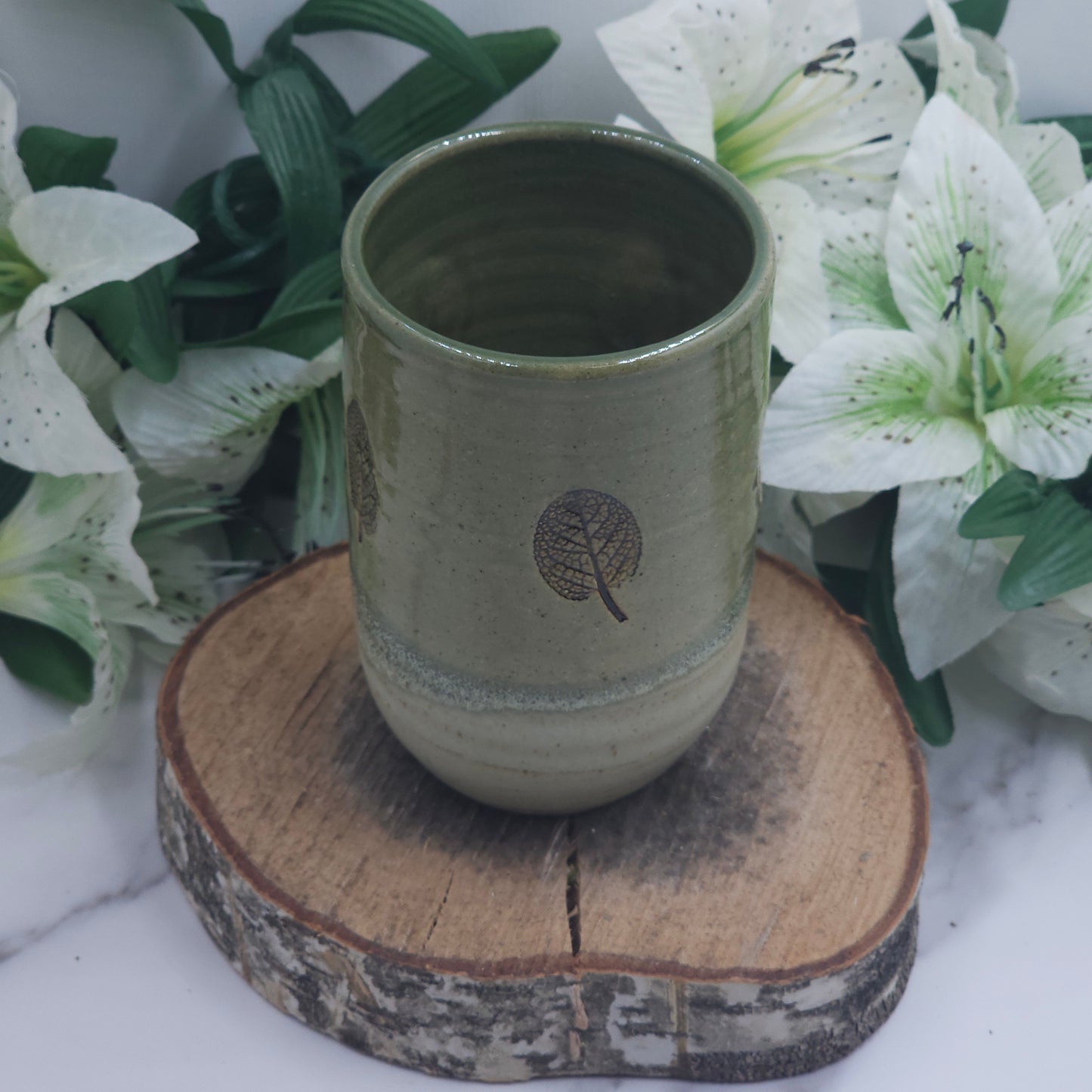 Sipper Cup w/ Leaves handmade pottery