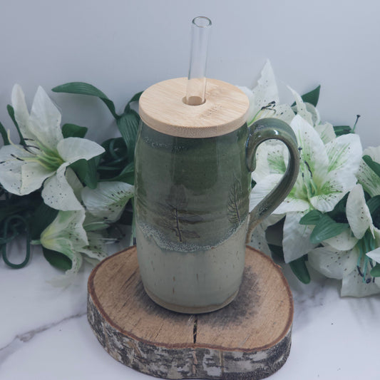 To-Go Cup w/ Leaves handmade pottery