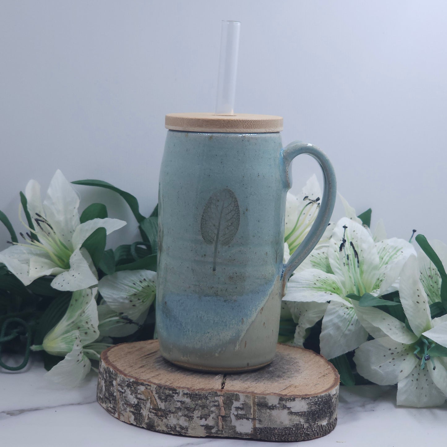 To-Go Cup w/ Leaves handmade pottery