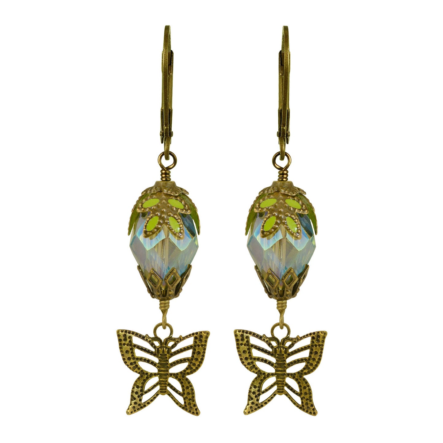 Butterfly Teardrop Crystal Hand Painted Earrings - V