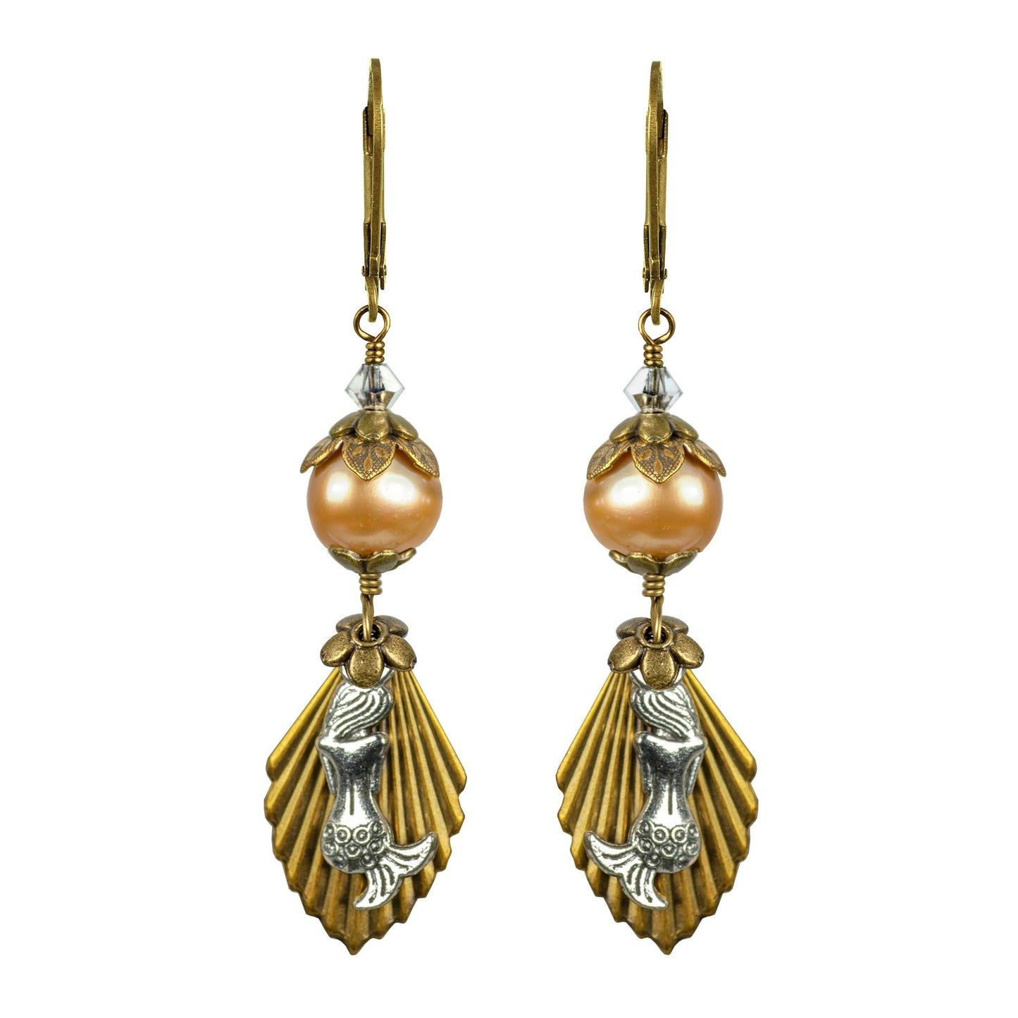 Golden Pearl and Silver Mermaid Earrings - Tropical Vacation