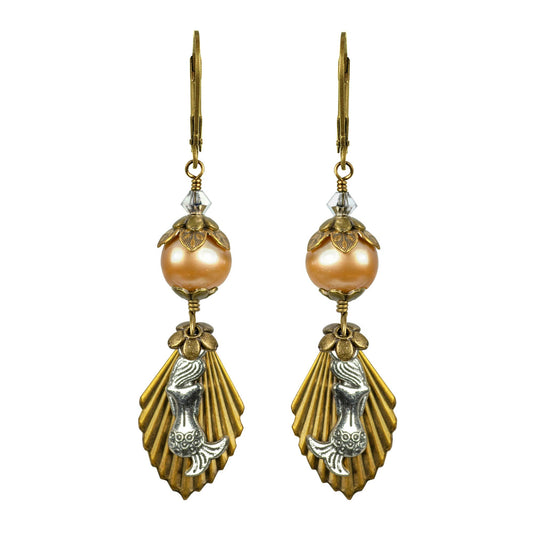 Golden Pearl and Silver Mermaid Earrings - Tropical Vacation