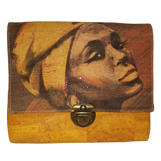 Mala Atena black yellow lips cork bag