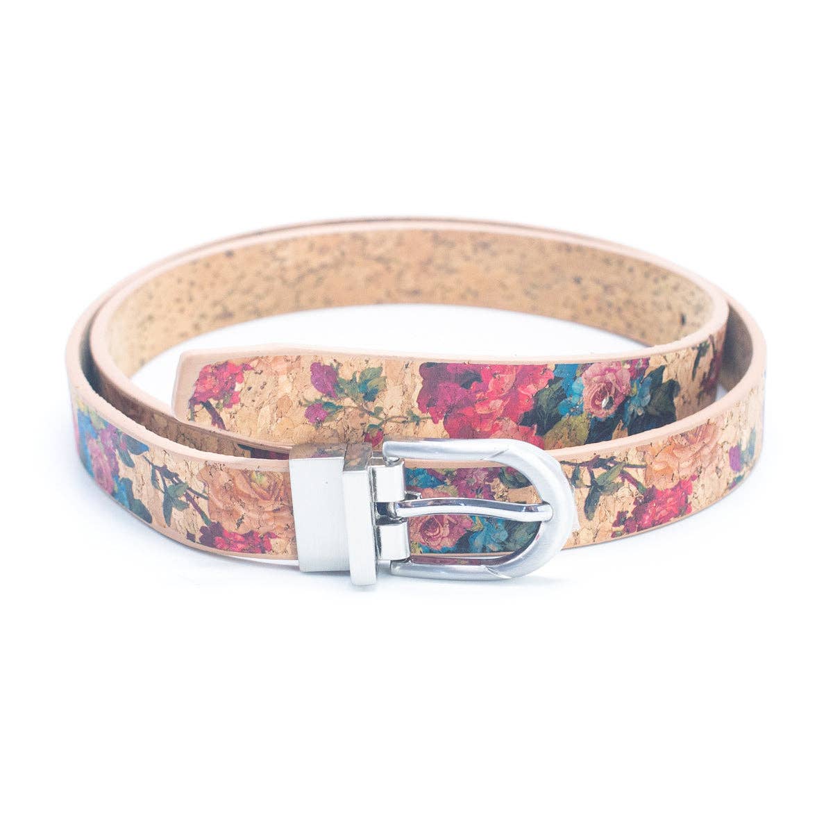 Floral Print Cork Women's Belt with Adjustable Buckle-Width