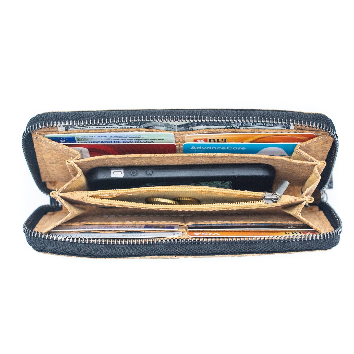 Geometric Cork-Over Zipper Wallet
