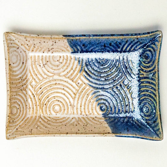 Spiral Pattern Ceramic Blue & White Trinket Dish