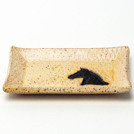 Black Horse Ceramic Beige Trinket Dish