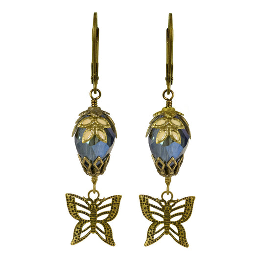 Butterfly Teardrop Crystal Hand Painted Earrings - V