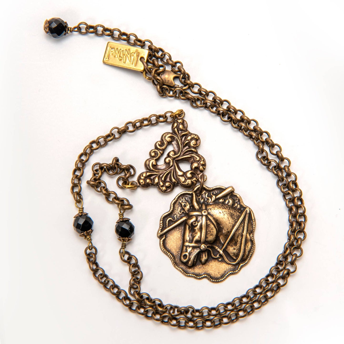 Horse Head Medal w/ Onyx Necklace - Horse Girl