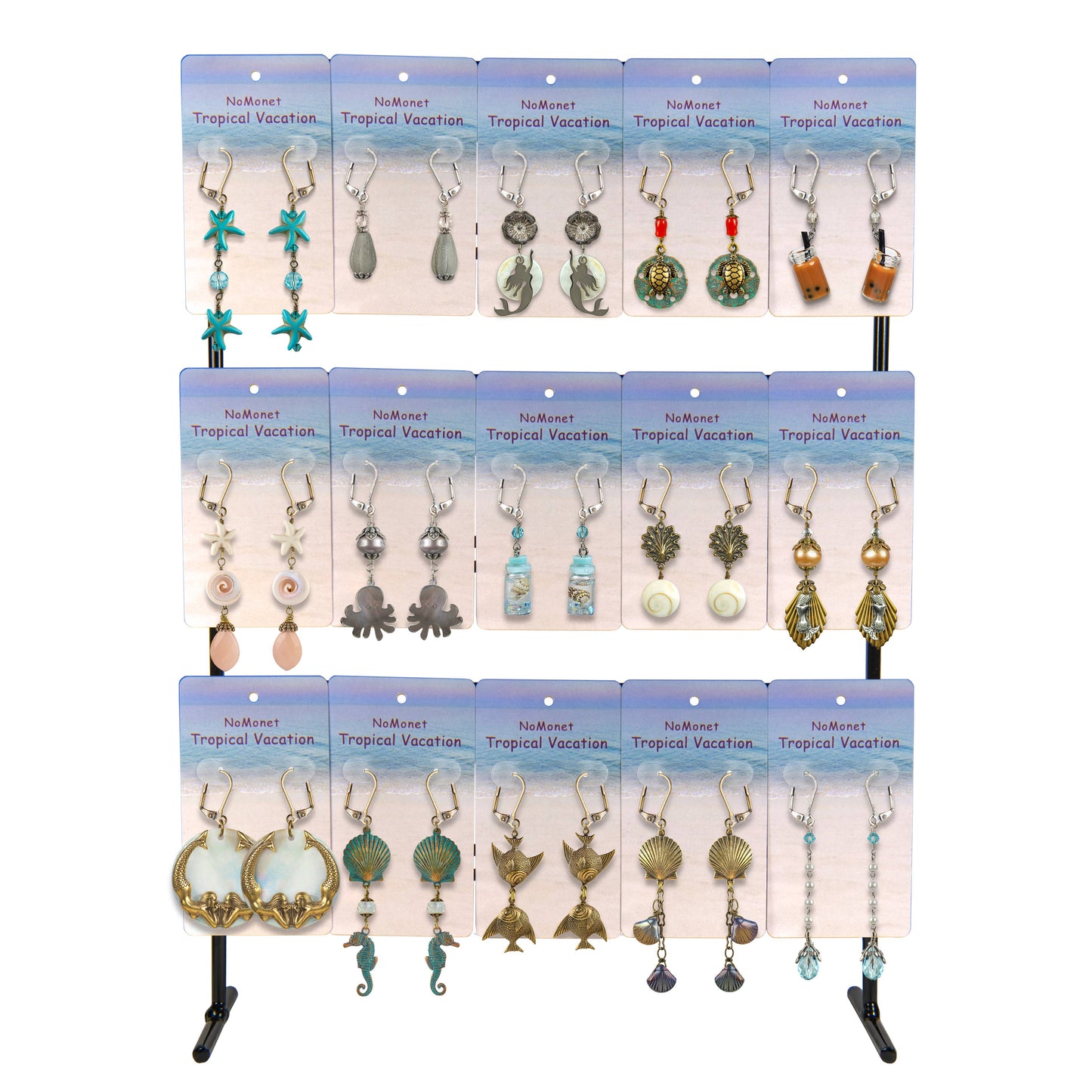 Seahorses and Shells Earrings w Crystals - Tropical Vacation