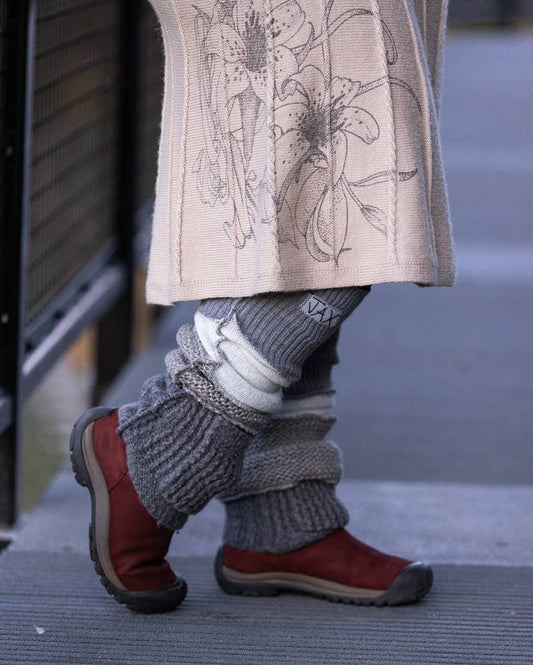 Legwarmers Cream and Grey Upcycled from Sweaters