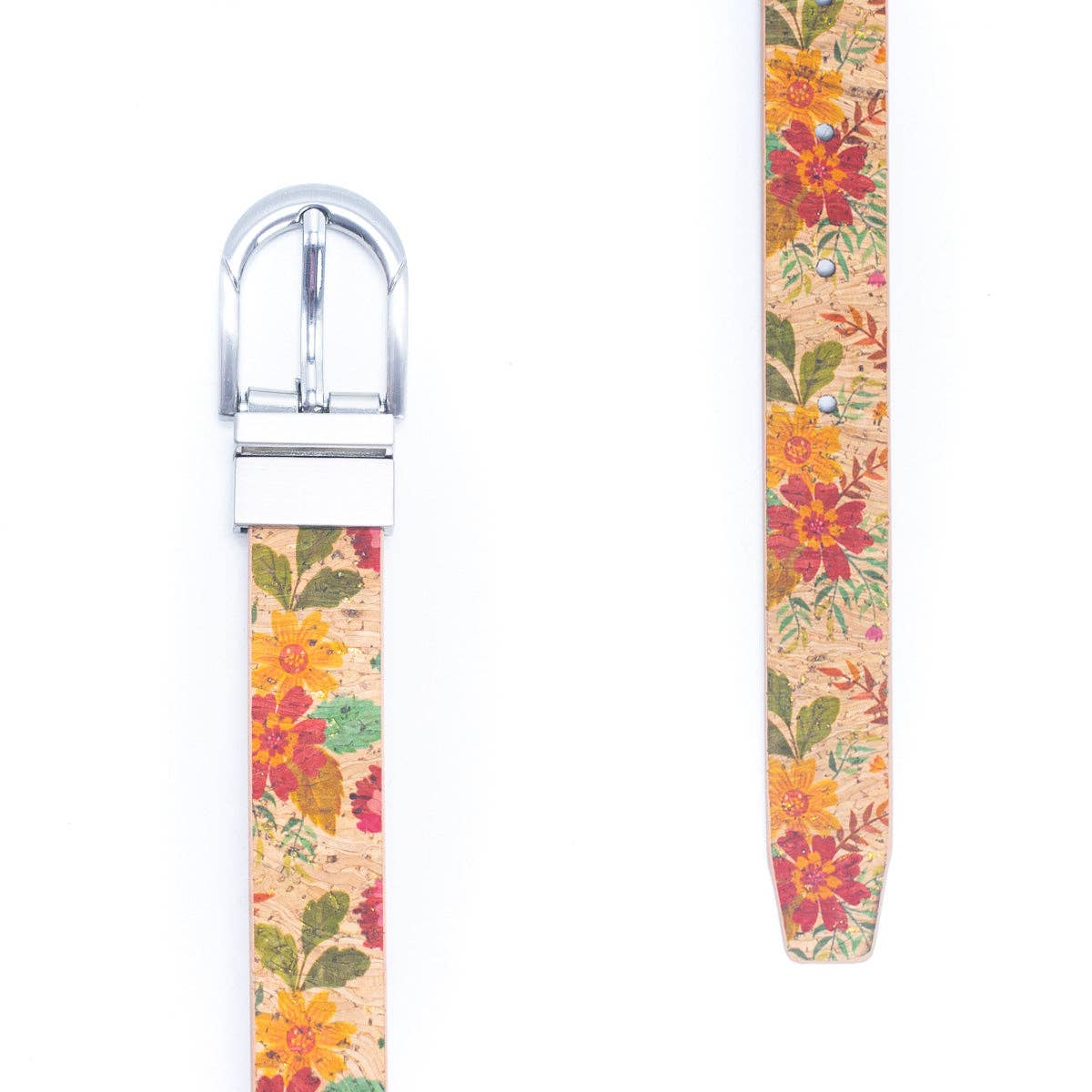 Floral Print Cork Women's Belt with Adjustable Buckle-Width