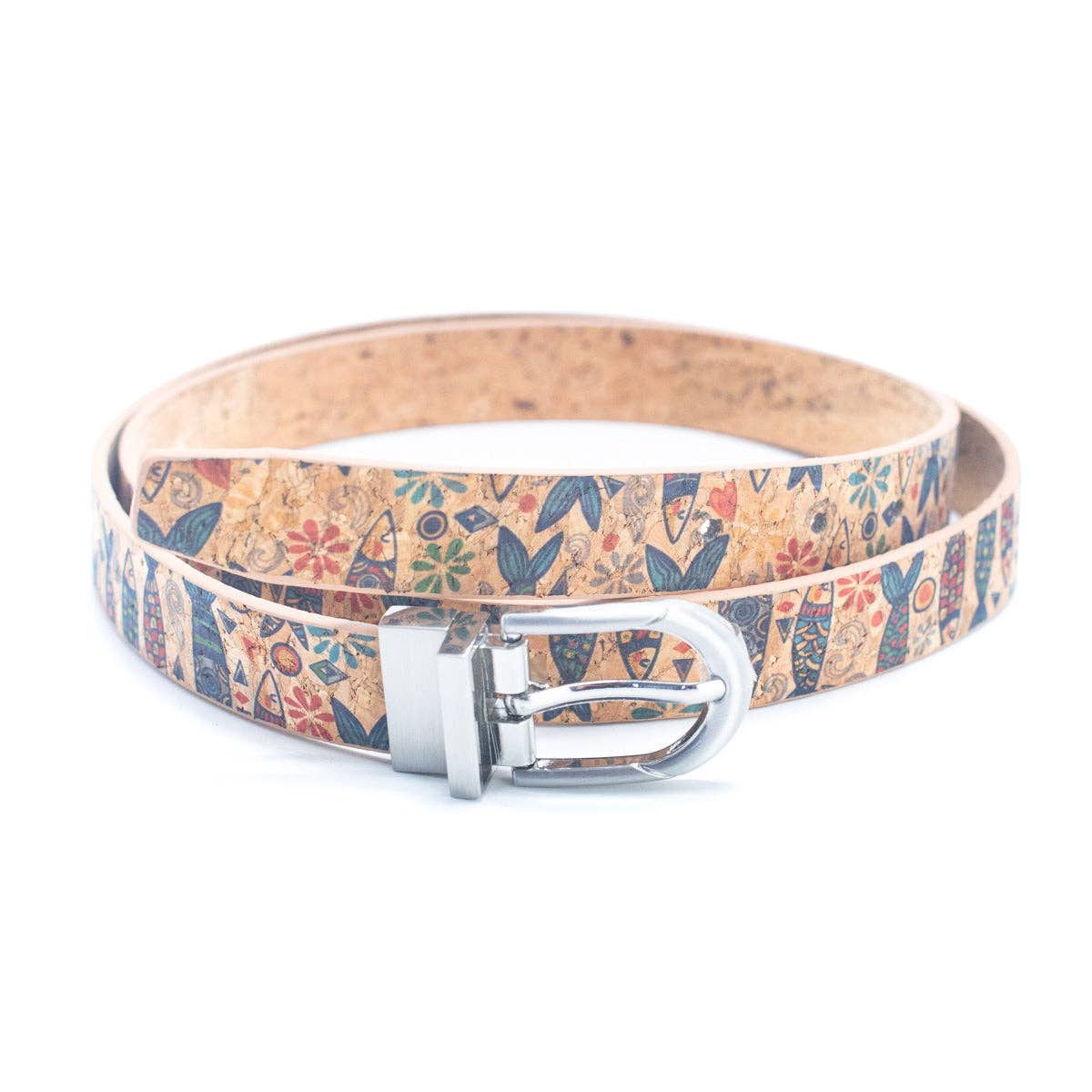 Floral Print Cork Women's Belt with Adjustable Buckle-Width