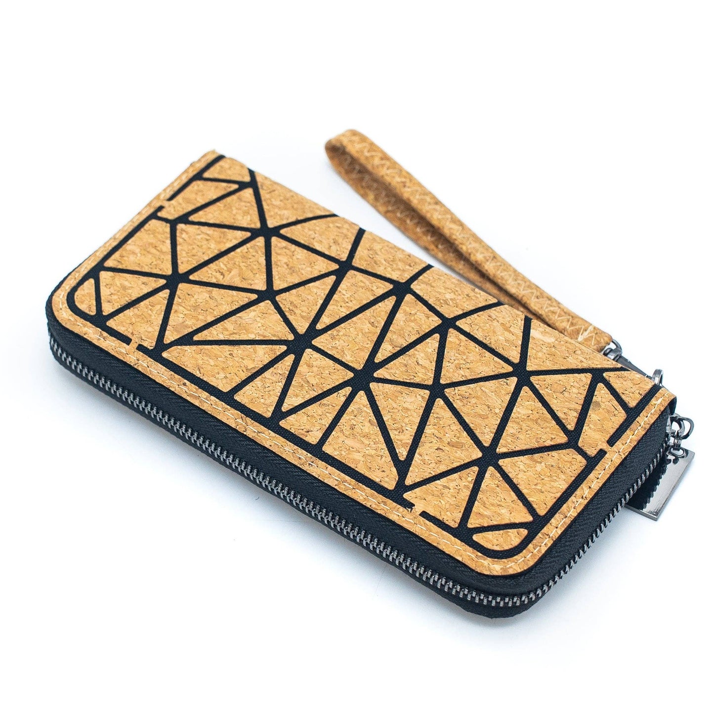 Geometric Cork-Over Zipper Wallet