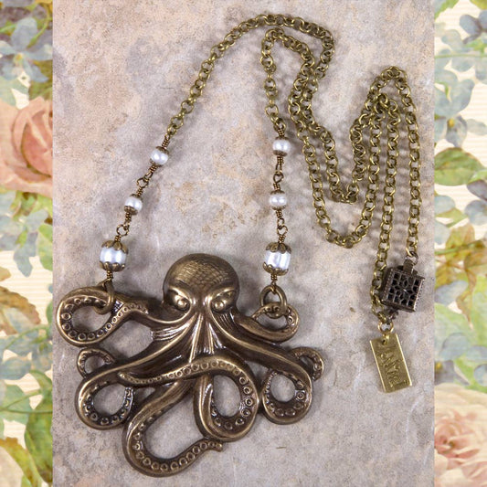 Octopus Garden - Vintage Brass Necklace