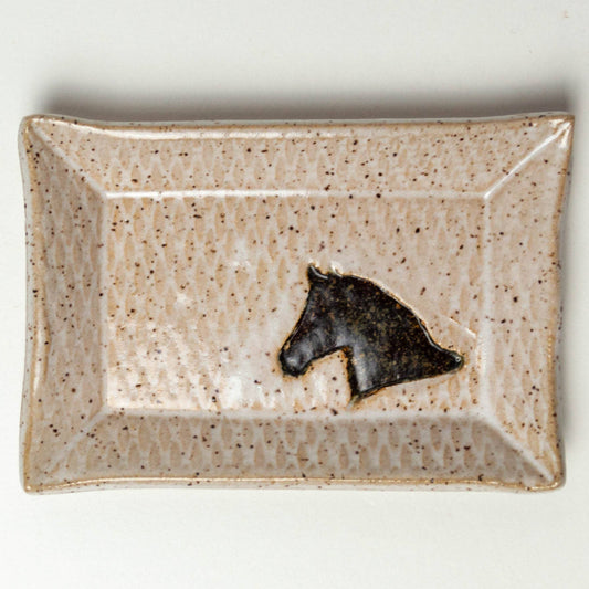 Brown Horse White Ceramic Trinket Dish