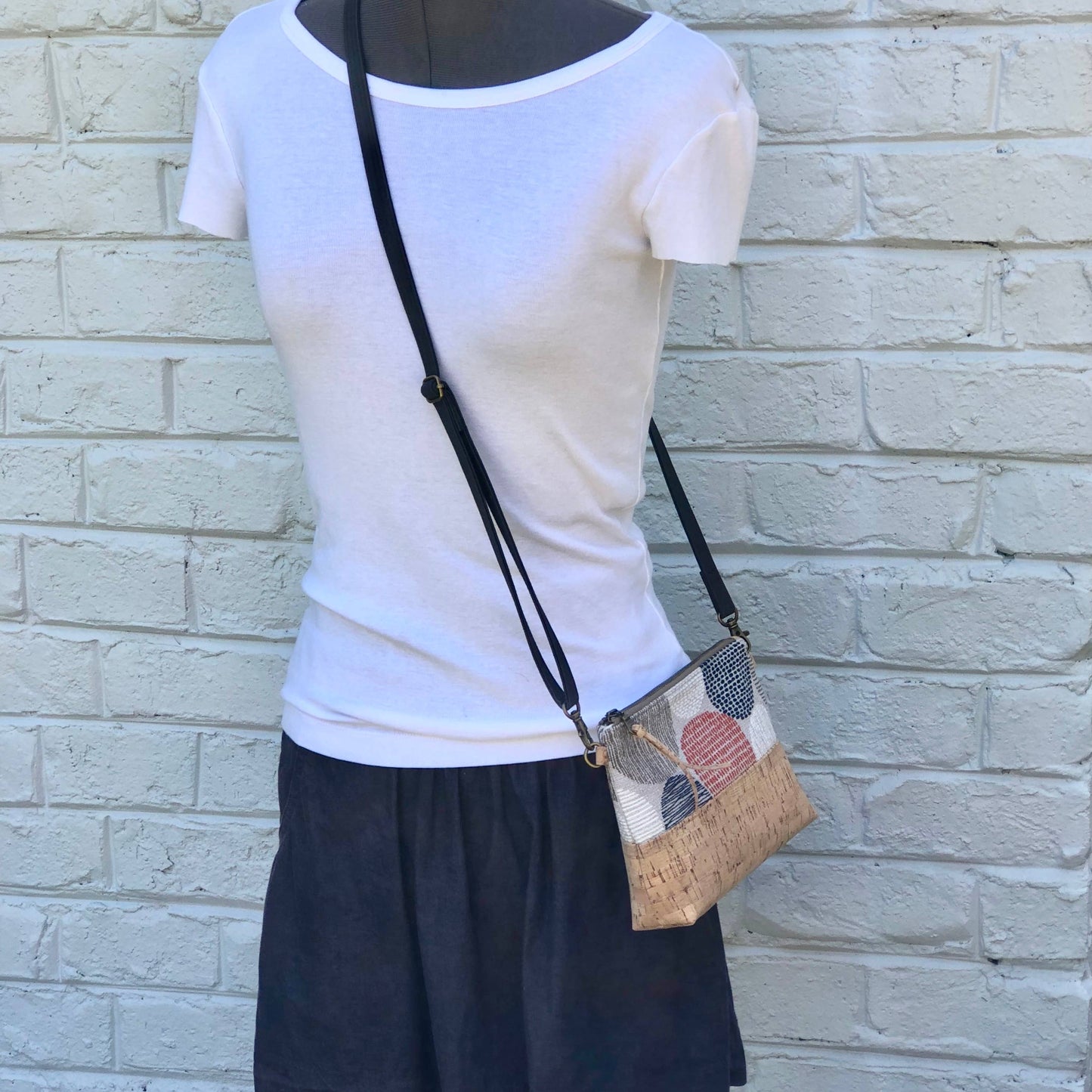 Poppies on the Hill Organic Cotton & black Cork Crossbody