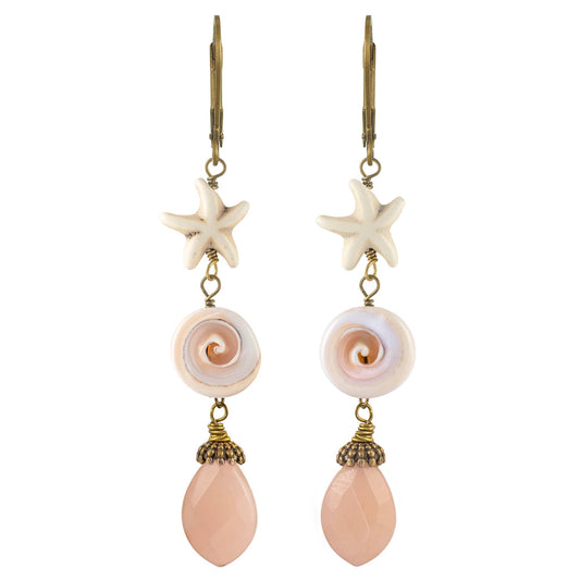 Starfish, Real Shell, Peach Drop Earrings - Tropical Vacation