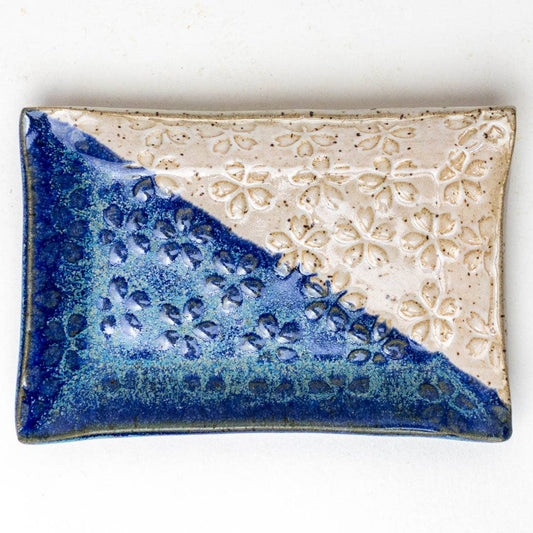 Flower Pattern Ceramic Blue & White Trinket Dish