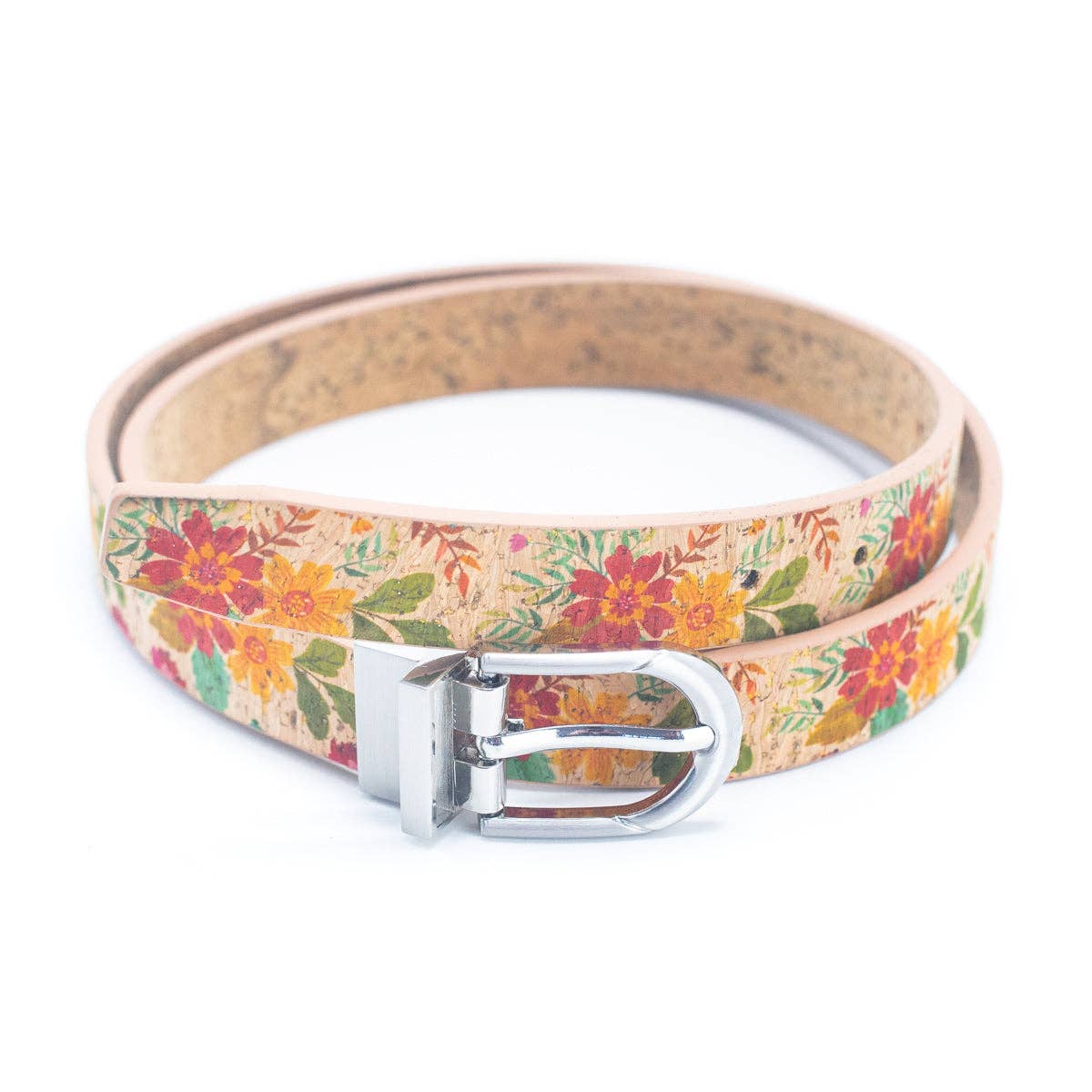 Floral Print Cork Women's Belt with Adjustable Buckle-Width