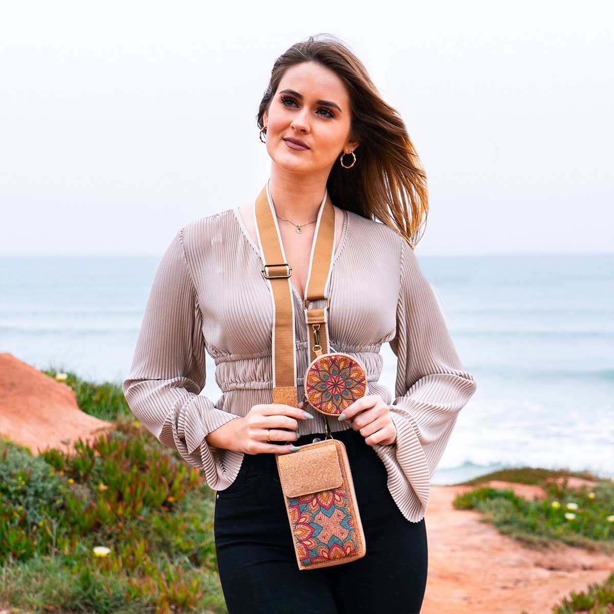 Natural Cork Women's Printed Phone Pouch & Coin purse