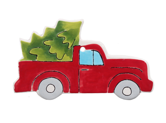 Hand Detailed Vintage Truck/Tree Ornament Bisqueware