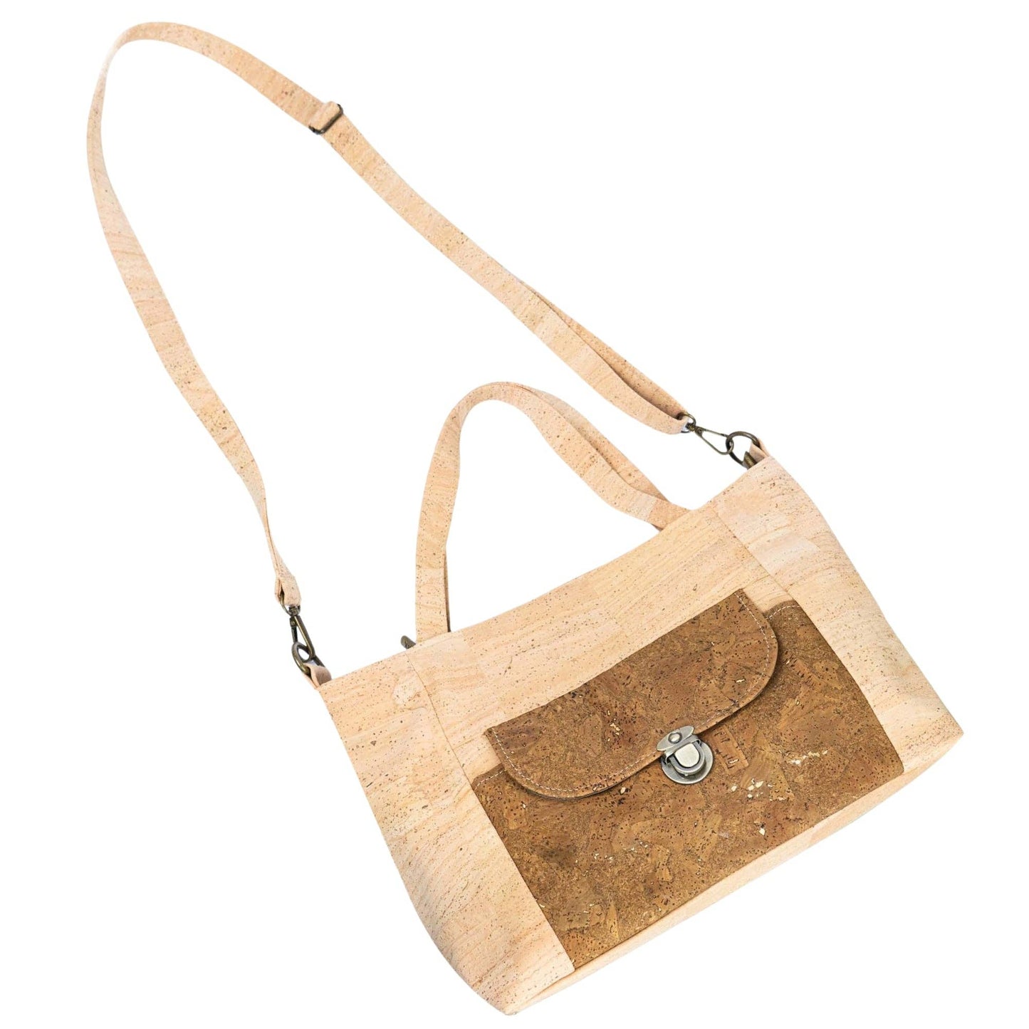 Natural Cork Handbag | Vegan Shoulder Bag with Front Pocket