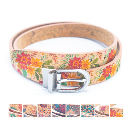 Floral Print Cork Women's Belt with Adjustable Buckle-Width
