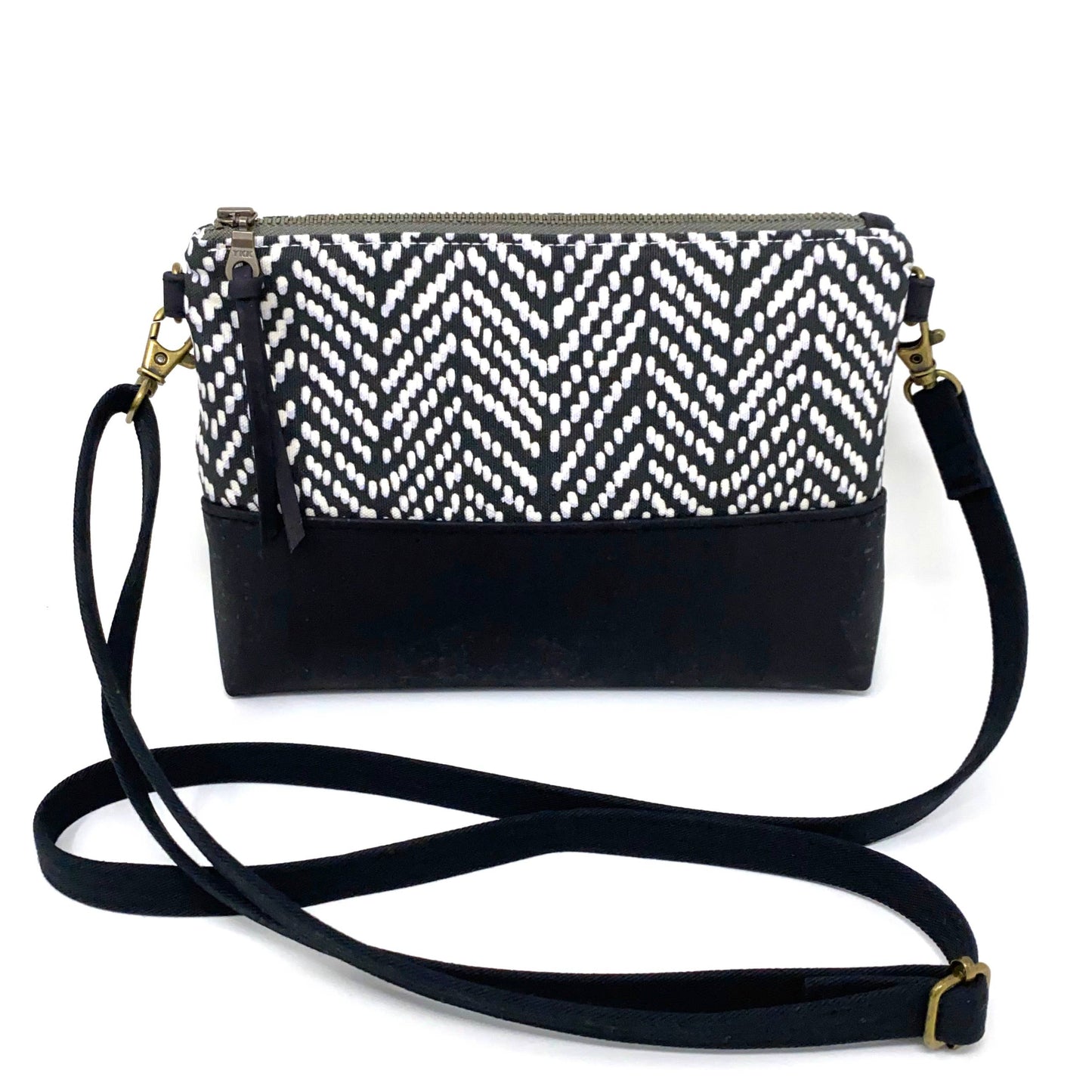 Geo Pink Organic Cotton & black Cork Crossbody