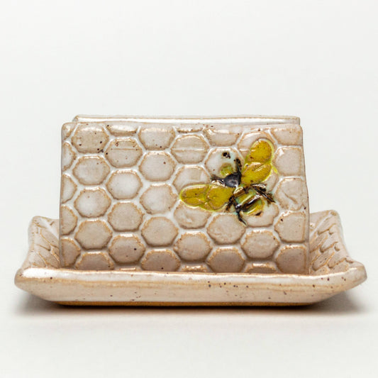 Bee Pattern Ceramic White Sponge Holder